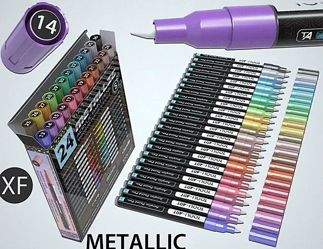 24 Metallic Acrylic Paint Pens Special Color Series Markers 0.7mm (EXTRA FINE)