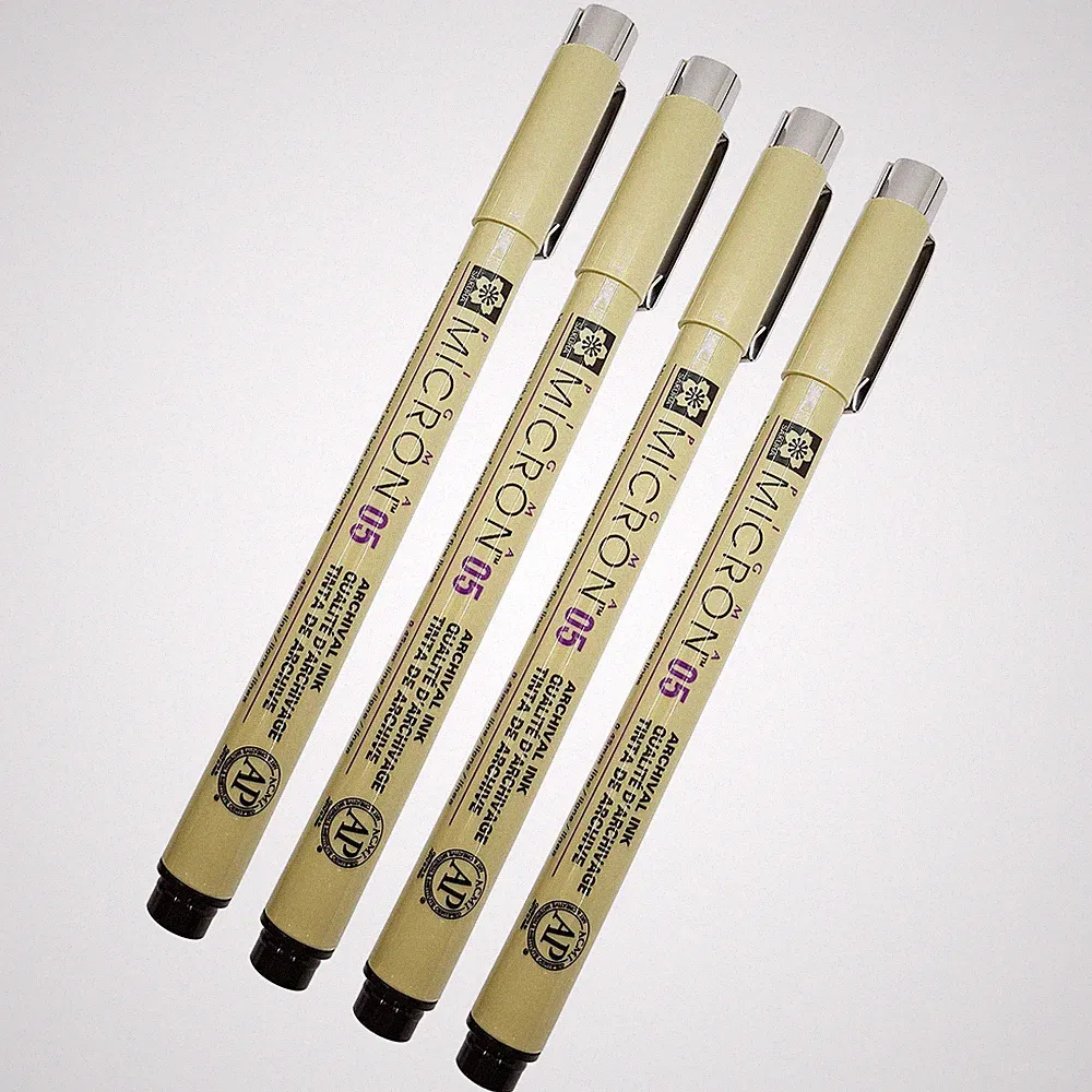 4 Pack Black Permanent Pigment Ink Pens Waterproof Fade Resistant for Artists