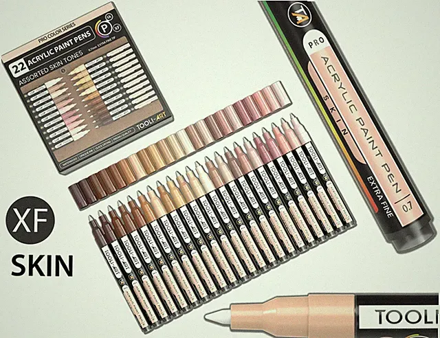 Acrylic Paint Pens 22 Assorted Skin Flesh Tones Pro Markers Set 0.7mm Extra Fine