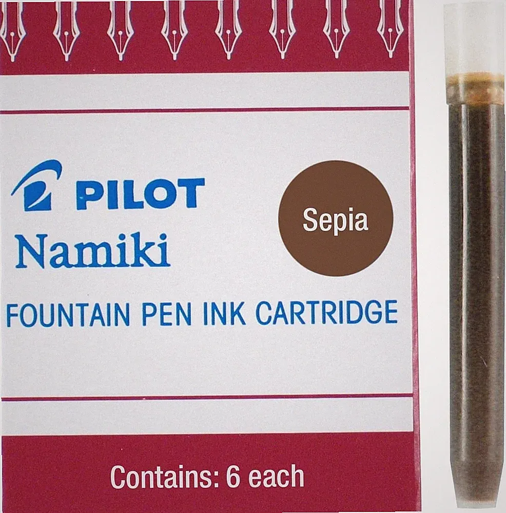 Long-Lasting Fountain Pen Ink, Sepia Color, 6 Cartridges