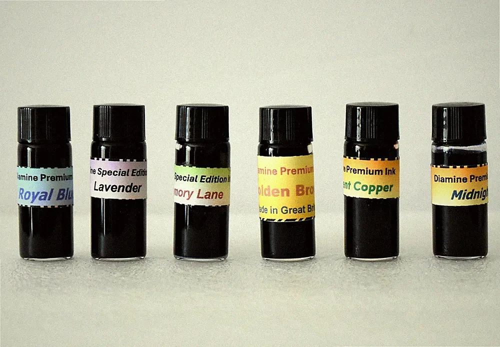 SIX 4ML SAMPLE BOTTLES OF PREMIUM FOUNTAIN PEN INK ~ 24ml OF NEW INK ~ #D246L