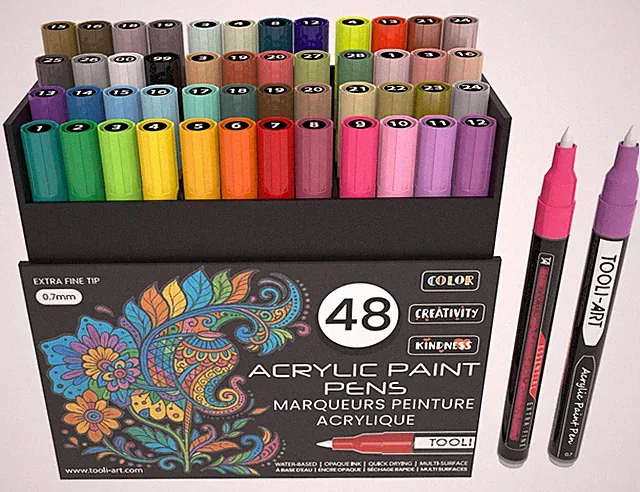 TOOLI-ART Acrylic Paint Pens 48 Markers Set Limited Edition 0.7mm Extra Fine Tip