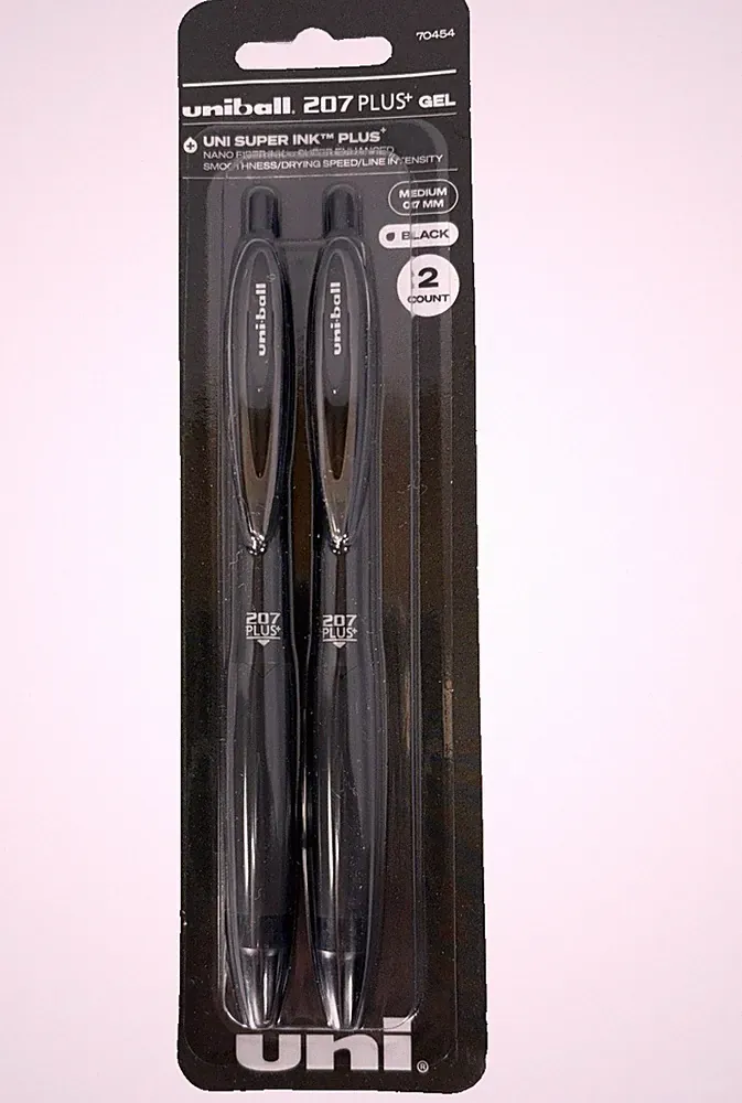 uniball 207 Plus+ Gel Black Ink Pigment Pen Fraud Prevention .7mm Medium 2 pack